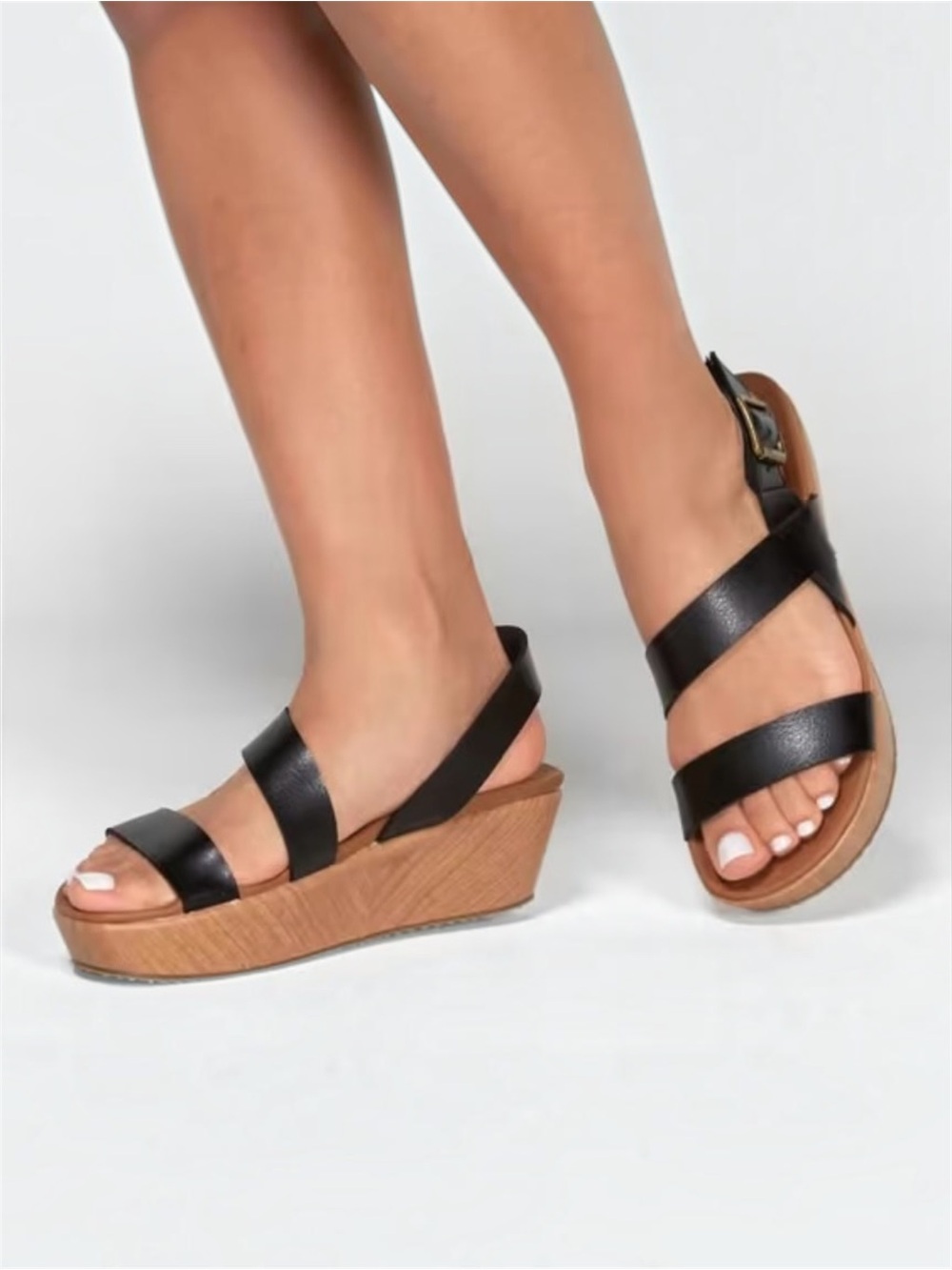 Skechers Luxe Foam Becka Fun Mixer Strappy Wedge Flatform Sandal in Black Sz 10